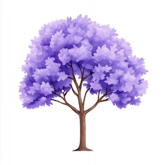 Obraz premium A single purple tree with brown branches and trunk on a white background.