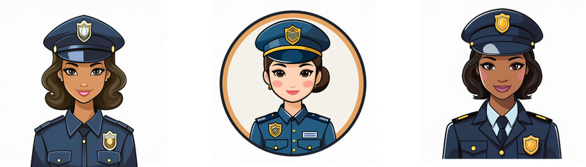 Three women in police officer uniforms, each with a different ethnicity.