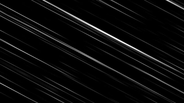 Diagonal anime speed lines overlay animation, abstract cartoon lines effect motion on black background
