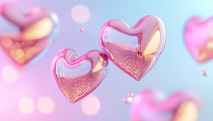 Pink flying hearts background. Love and romantic background. Valentine's day concept, Mother's day, engagement, proposal, wedding, dating, love hearts, celebrations, banner