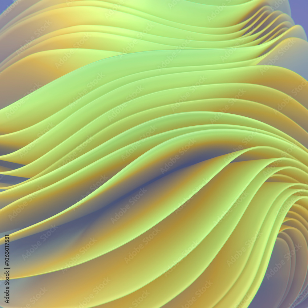 Poster Abstract pattern of smooth waves of fabric with trendy color gradient. Modern dynamic background. 3d rendering digital illustration