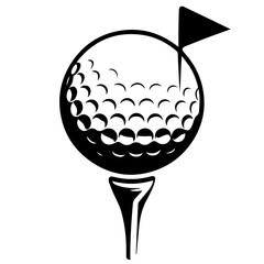 A black-and-white minimalist golf logo, featuring an abstract outline of a golf ball on a tee