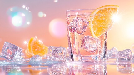 Refreshing Drink with Ice and Citrus Slice
