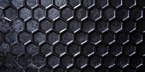 A smooth, black honeycomb pattern in 3D, perfect for modern designs and futuristic backgrounds.