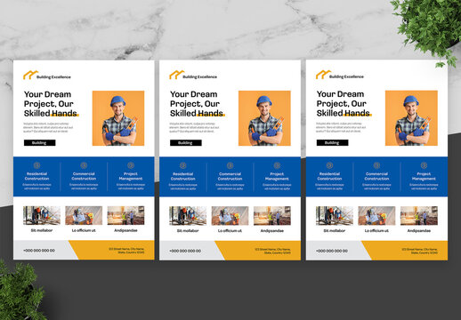 Blue And Yellow Construction Flyer