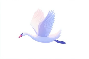 Obraz premium Cartoon hand drawn illustration of swan flying in the air on white background