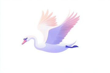 Fototapeta premium Cartoon hand drawn illustration of swan flying in the air on white background