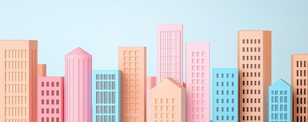 Obraz premium Colorful skyline made from paper, isolated on a light blue background.