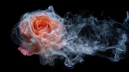 Obraz premium Ethereal Rose with Smoky Swirls on Black Background