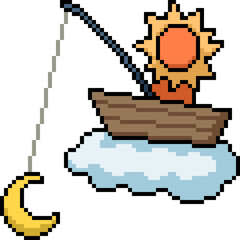 Obraz premium pixel art of sun fishing moon