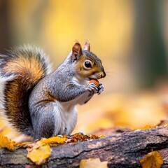 Obraz premium Squirrel Holding Acorn in Autumn Forest Setting
