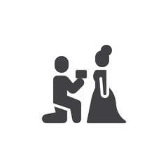 Man kneeling while proposing to a woman vector icon