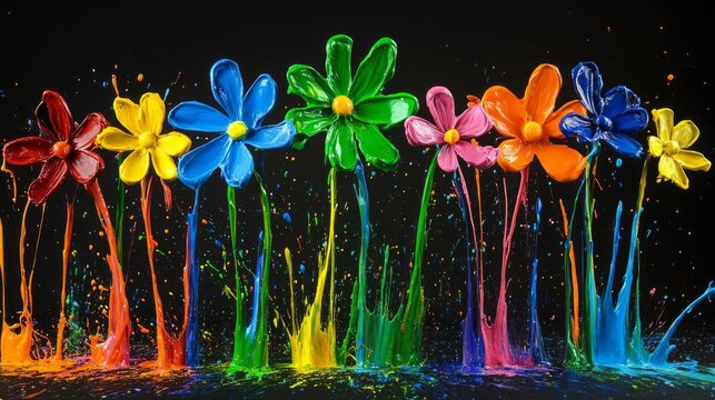 Abstract colorful paint spatter flower illustration