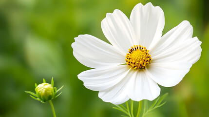 Fototapeta premium close up of white flower with yellow center, showcasing delicate petals and vibrant details