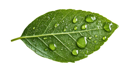 Fresh green leaf with water droplets showcasing nature beauty