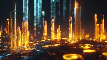 Futuristic Cityscape with Glowing Elements