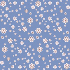 Seamless pattern of white and red snowflakes on a blue background. Perfect for Christmas-themed designs, festive decor, textile projects, and gift wrapping paper.
