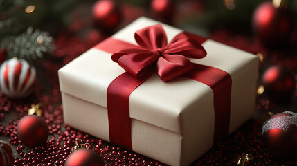 Gift box tied with a red ribbon and bow