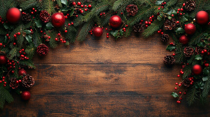 Wooden Background with Fir Paws with Copy Space