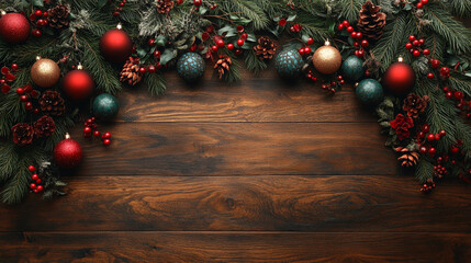 Wooden Background with Fir Paws with Copy Space