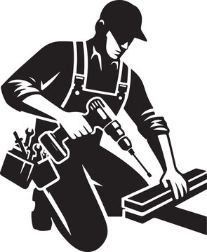 carpenter drilling wood black and white clip art preview