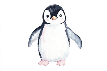 Naklejka premium Cute Watercolor Penguin Illustration for Children's Decor and Design Projects