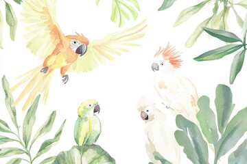 Tropical Parrots Watercolor Illustration &ndash; Vibrant Nature Art for Design Projects