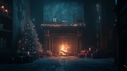 Fototapeta premium Christmas tree and decorations, gift packages and Christmas ornaments in the room.