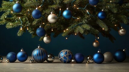 Blue and Silver Christmas Ornaments on a Christmas Tree