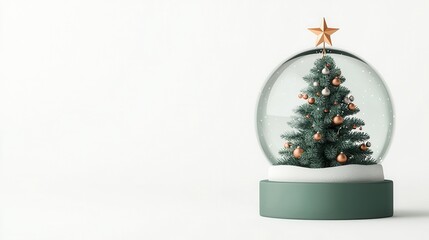 Christmas Snow Globe with Decorated Christmas Tree and Snowflakes