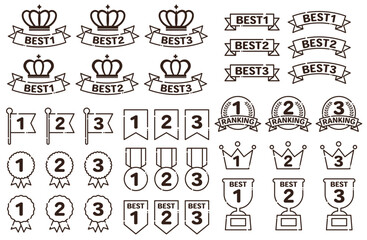 ランキングアイコン（シンプル線画のみ）トロフィー リボン メダル 表彰式