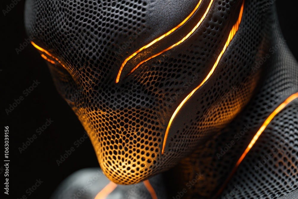 Aufkleber A striking futuristic design featuring a sleek figure with luminous lines threading through a textured surface, displaying creativity and modern artistry in vivid detail.