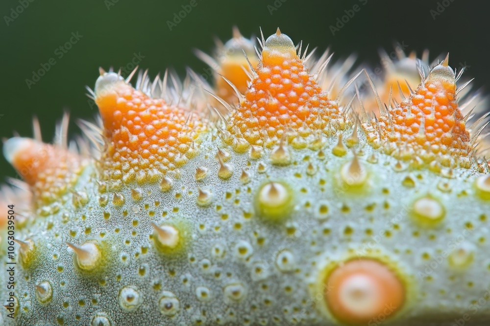 Poster this vibrant image reveals a close-up view of a spiky texture in shades of orange and green, highlig
