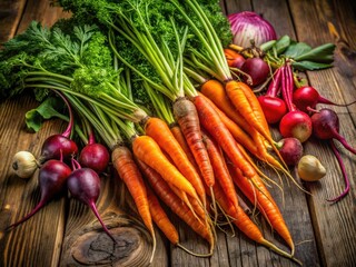 Organic Carrots and Fresh Root Vegetables for Healthy Eyes and Immune Boosting Nutrition