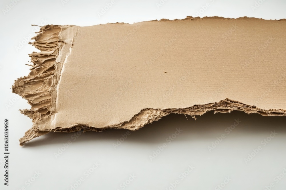 Poster A close-up view of a piece of brown paper with a rough, torn edge, highlighting its texture and rugged appearance suitable for creative designs and crafts.