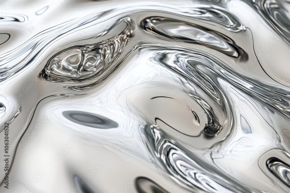 Fototapete A mesmerizing abstract design of swirling liquid silver, highlighting complex patterns and reflections, perfectly capturing fluidity and motion in a static format.