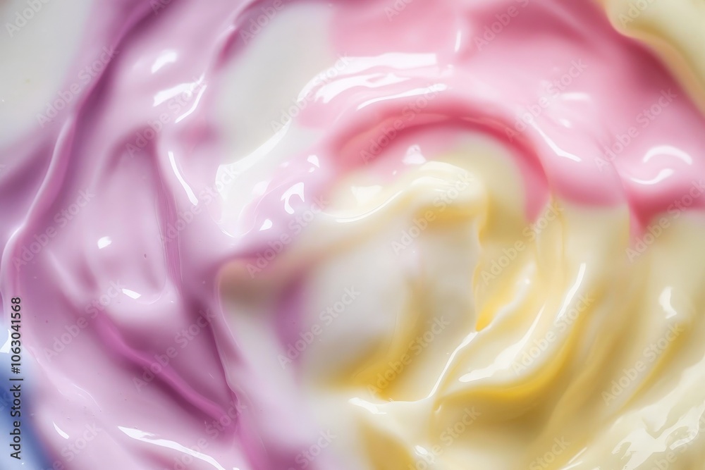 Poster a vibrant blend of pink, purple, and yellow colors creating a soft swirling pattern that resembles c