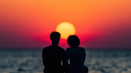 Loving partners sitting close and holding hands enjoying a serene sunset moment filled with deep affection and cherished connection  The scene exudes a sense of tranquility warmth