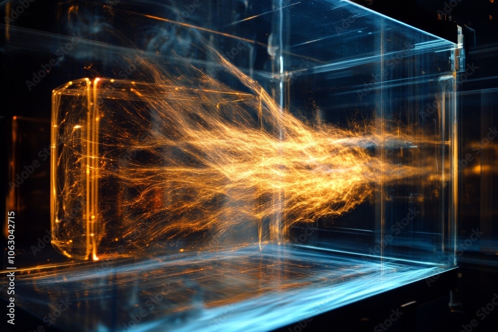 Fototapete the image depicts an energetic flow of orange light moving dynamically within a transparent, futuris