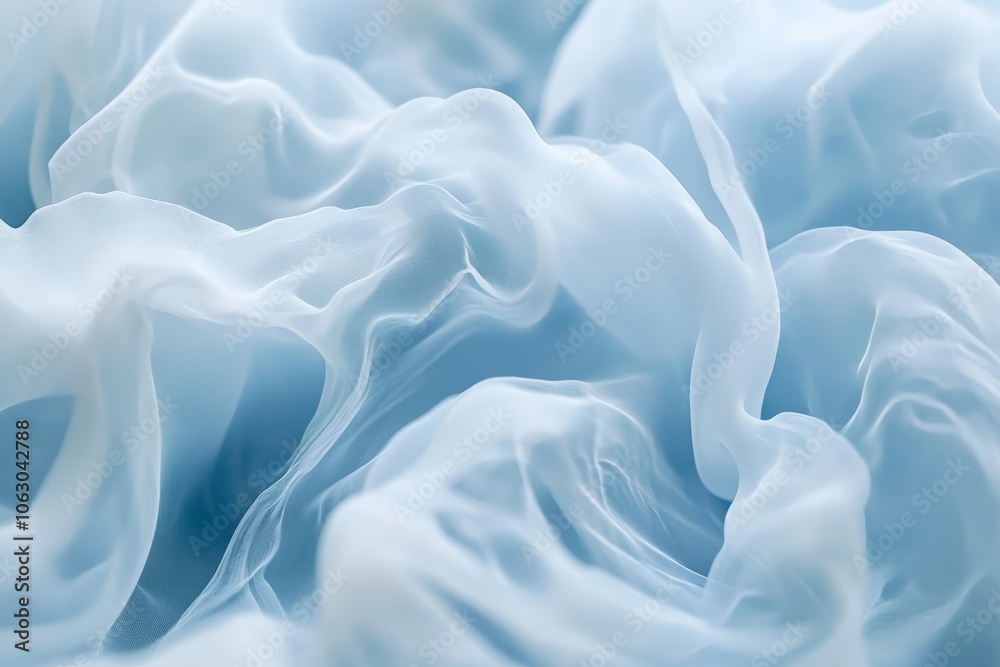 Poster soft, ethereal chiffon-like texture in shades of blue and white, creating an abstract flow reminisce