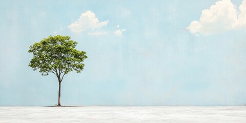 Obraz premium Solitary tree against a serene sky, minimalistic and peaceful scenery.