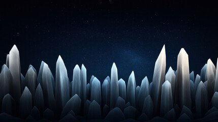 Digital illustration of tall, jagged crystal formations under a starry night sky, showcasing abstract geometric shapes with a mystical ambiance.
