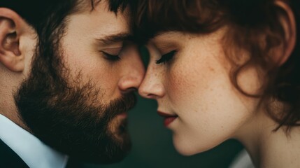 Fototapeta premium Eternal Connection Between Soulmates Revealed in Intimate Gaze and Loving Embrace Capturing the Profound and Timeless Nature of Their Bond