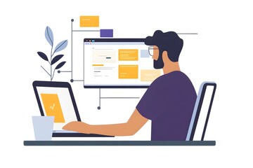 Naklejka premium Developer Debugging a New Feature in a Digital Product on a Laptop Focusing on User Flow
