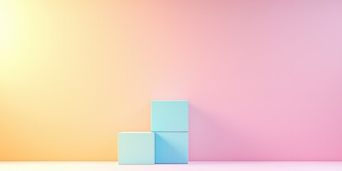 Three pastel blocks on a gradient pastel background.