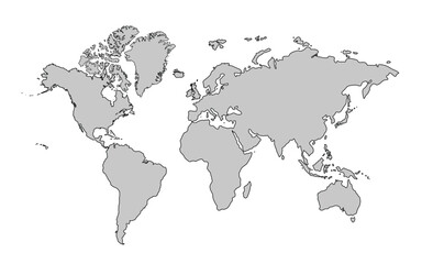 World map isolated on white background for website layouts,background,education, precise,customizable,Travel worldwide,map silhouette backdrop,earth geography, political,reports.Map Outline.