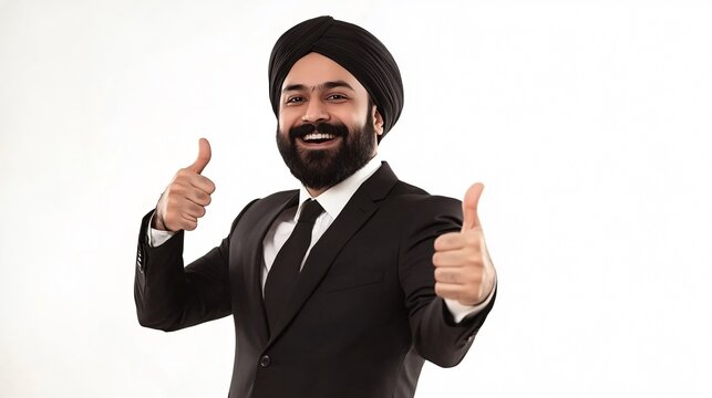 Happy Sikh Businessman Giving Thumbs Up