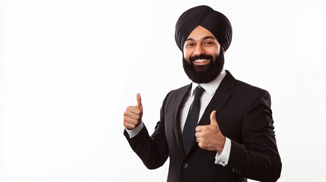 Smiling Sikh Businessman Giving Thumbs Up