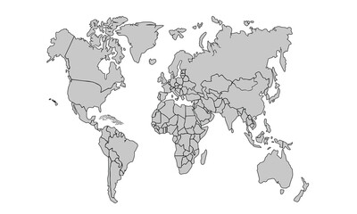 World map isolated on white background for website layouts,background,education, precise,customizable,Travel worldwide,map silhouette backdrop,earth geography, political,reports.Map Outline.