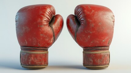 Vintage red boxing gloves showcasing wear and use.
